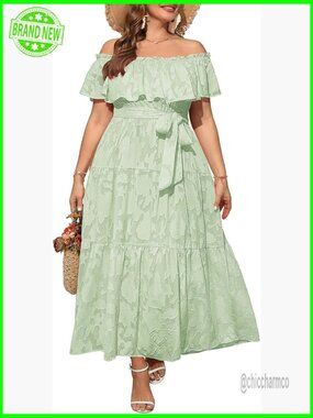 Plus Size Chiffon Off Shoulder Maxi Floral Boho Summer Dress